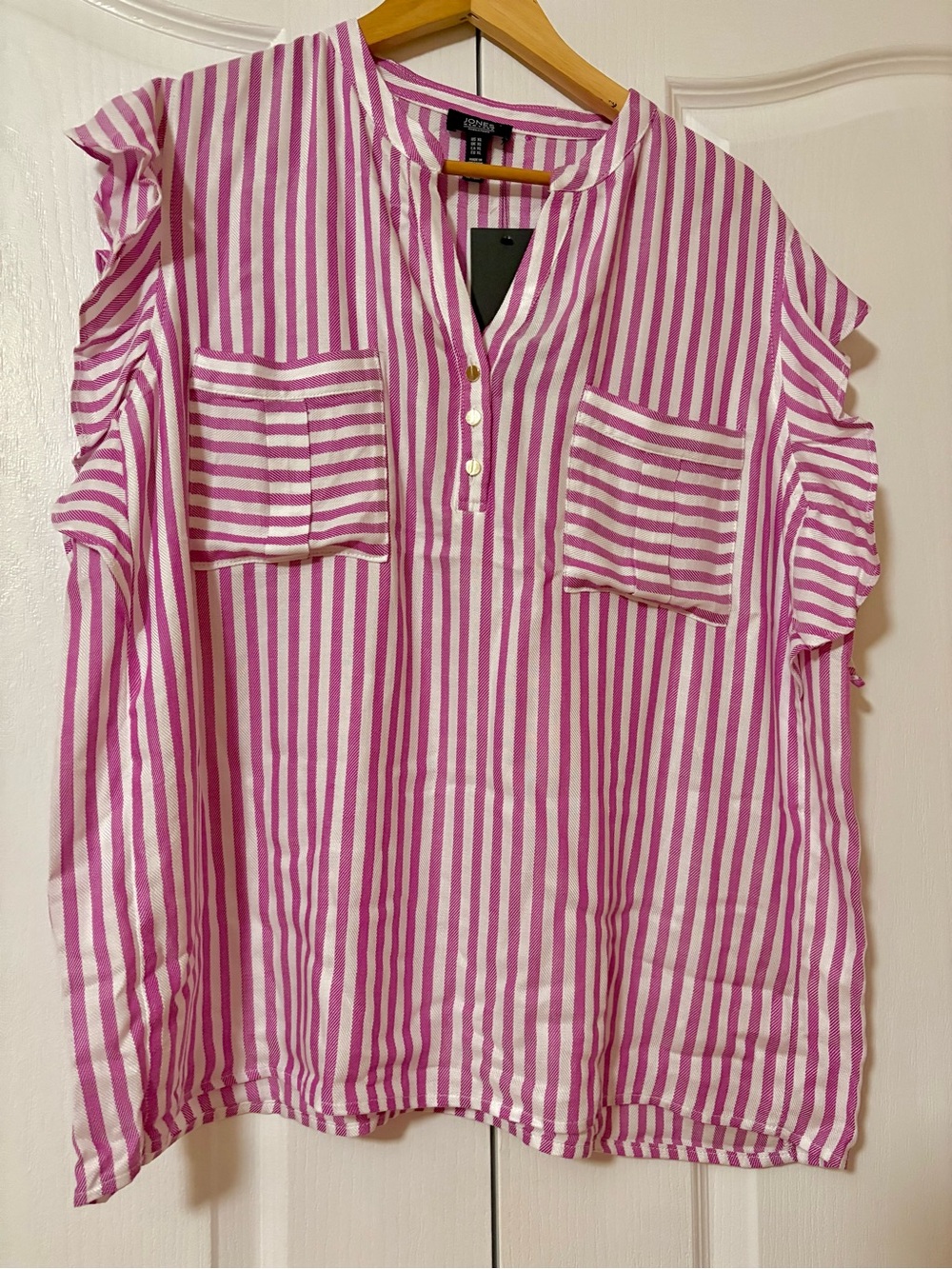 Jones New York Pink & White Striped Button Front Blouse